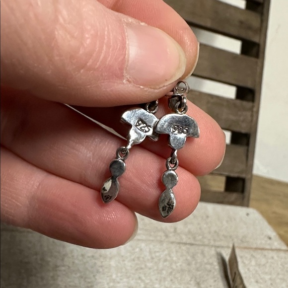 Navajo tribal Native American great shape stamped turquoise lapis 925 earrings - Picture 3 of 6